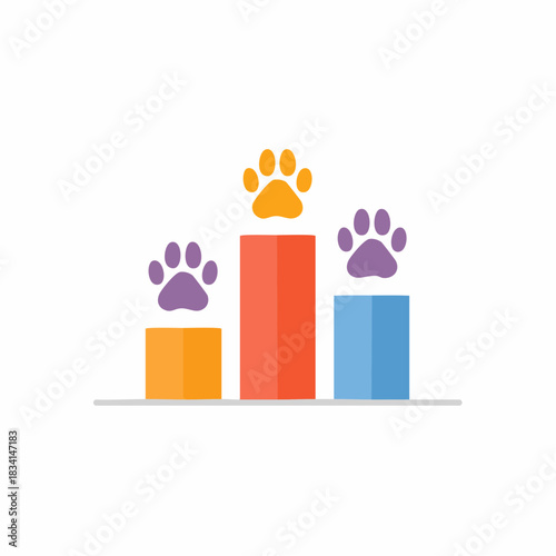 Animal paw prints on vibrant bar graphs illustrating pet care success, ranking, and achievement