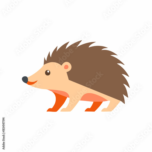 Cute smiling hedgehog animal character in a flat cartoon vector style