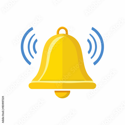 Vibrant golden ringing bell icon with blue sound waves signaling a new alert or reminder notification