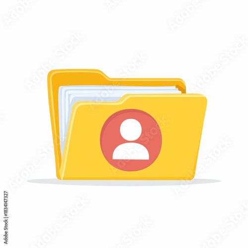 Yellow Folder Illustration with Person Icon, Document Management for Contact Details and User Profile