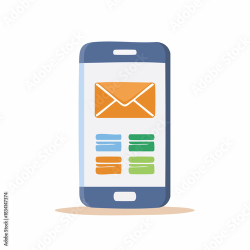 Mobile phone display with email message notification and app icons on smartphone screen
