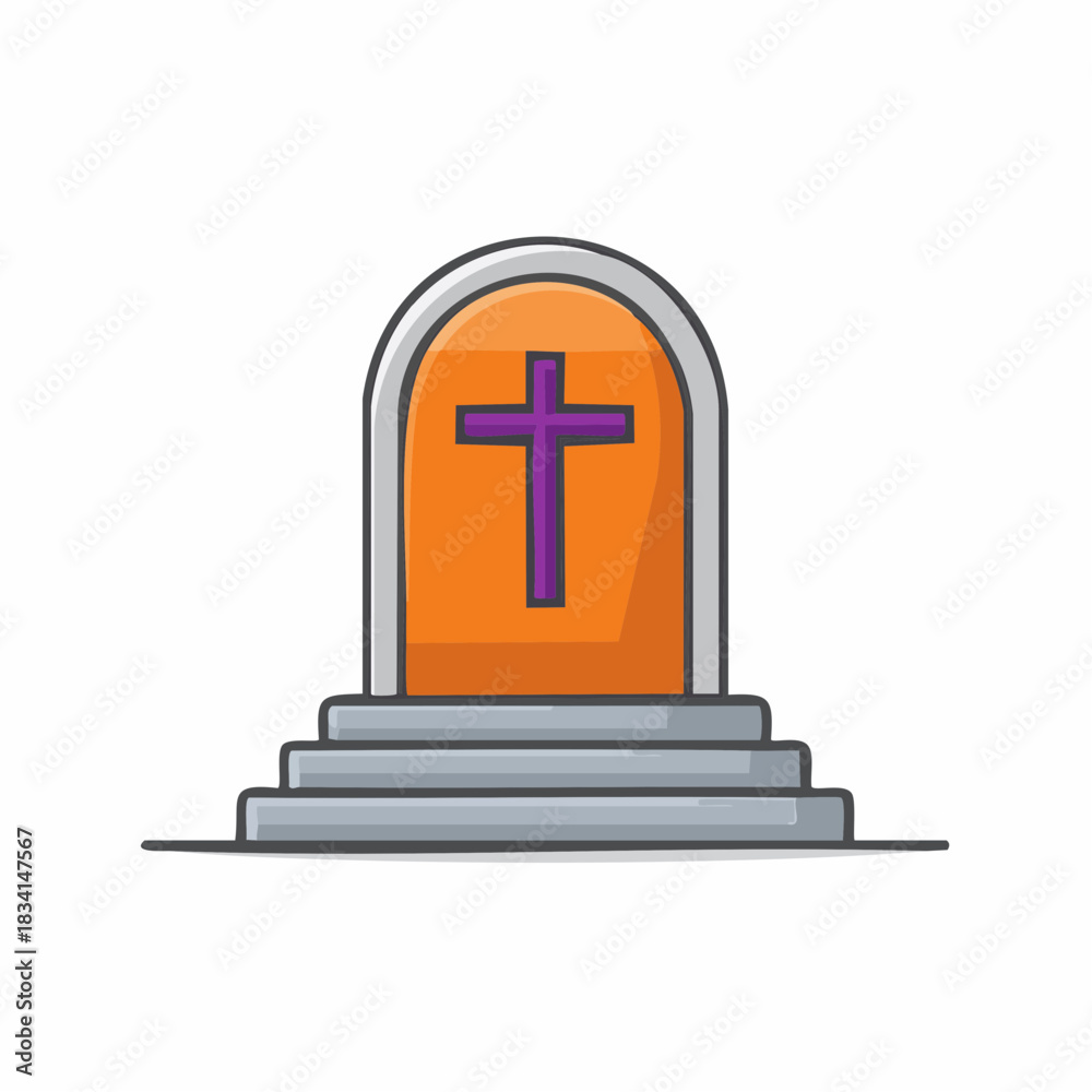 Obraz premium Simple Grave Marker with Christian Cross Icon on Steps