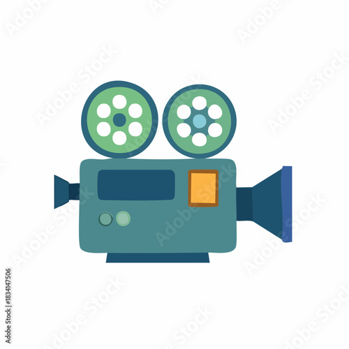 Retro Movie Camera with Film Reels and Lens