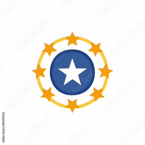 Star Symbol with Circle Border Design Illustration of Blue Center and Golden Stars