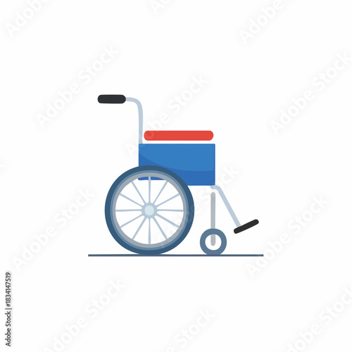 Modern blue wheelchair with red seat for assisted mobility and accessibility