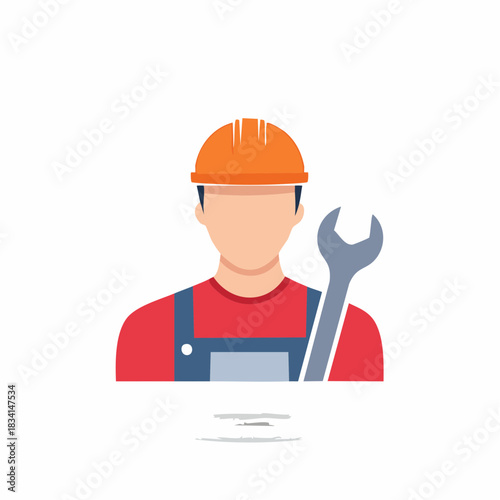 Construction worker with hard hat and wrench icon illustration