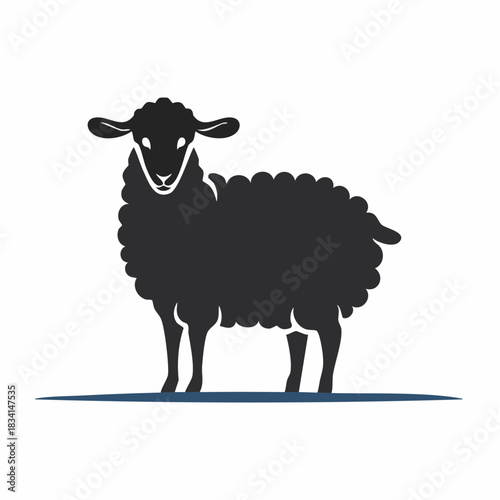 Black sheep silhouette illustration. Fluffy animal graphic for design.