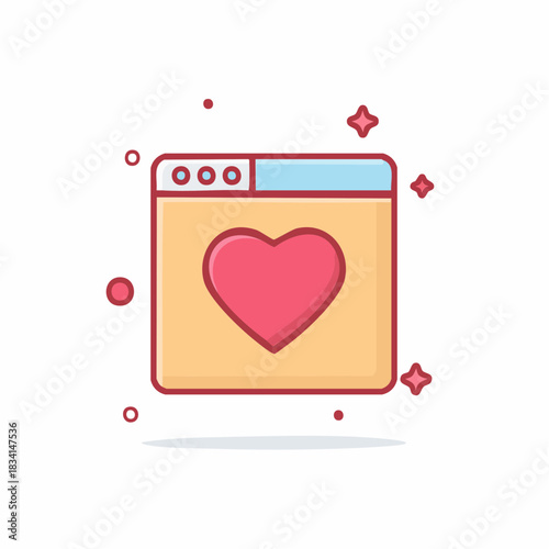 Browser window icon with a heart symbol, illustration vector