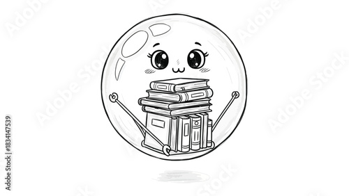 Celestial Scholar: An adorable, animated moon character embraces the spirit of learning, cradling a stack of books with unwavering enthusiasm.