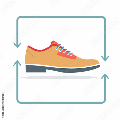 Stylish tan shoe with blue laces in a return and exchange symbol flat design