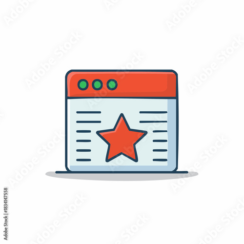 Website interface showing a red star icon in a browser window for favorite content or rating
