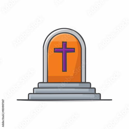 Simple Grave Marker with Christian Cross Icon on Steps