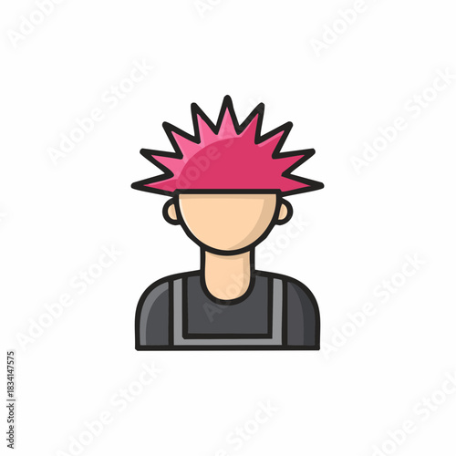 Stylized Person with Pink Spiky Hair Wearing Overalls Colorful Avatar Graphic
