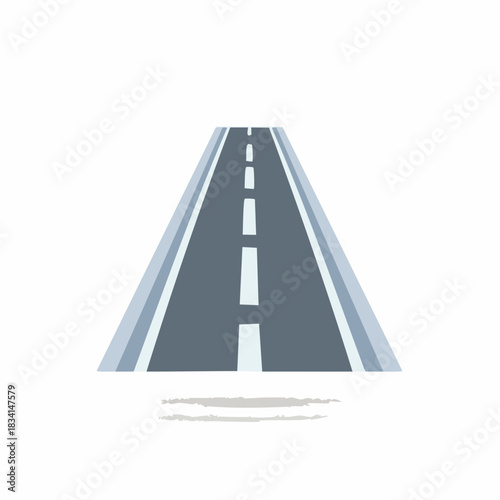 Straight road graphic illustration, perspective view. Road lines and markings.