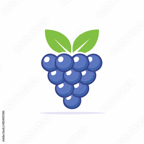 Illustration of a stylized cluster of grapes with two leaves in a simple flat style.