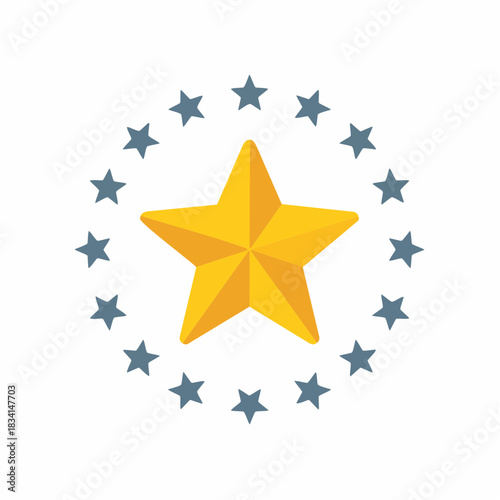Golden star encircled by smaller grey stars in a circular arrangement symbolizing achievement and excellence