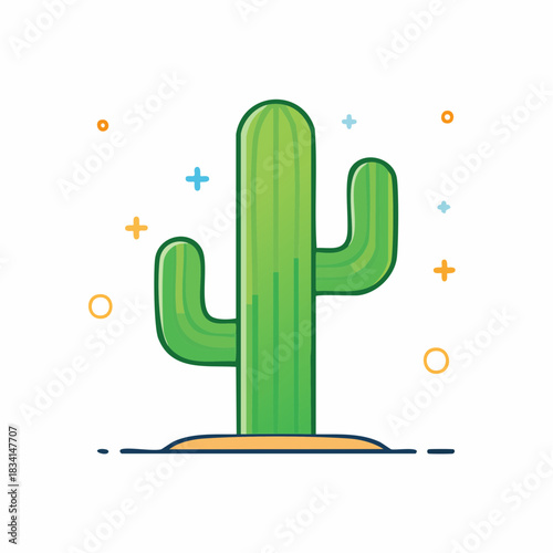 Simple and cute cartoon saguaro cactus illustration in a modern flat line art style