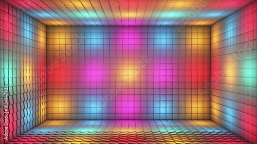 Broadcast Pulsating Switching Hi-Tech Illuminated Cubes Room Stage, Multi Color, Events, 3D, Loopable, 4K