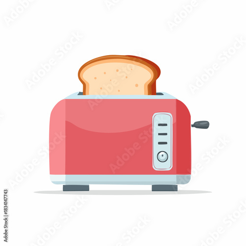 Vibrant red kitchen toaster with a delicious golden toast slice ready for breakfast