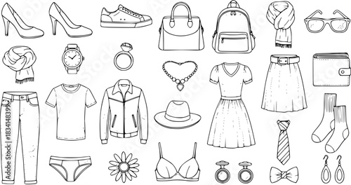 Fashion Doodle Set: Clothing, Accessories, and Style Elements in Vector