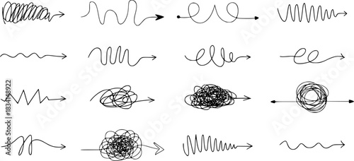 Collection of Hand-Drawn Arrows Showing Different Paths and Complexity