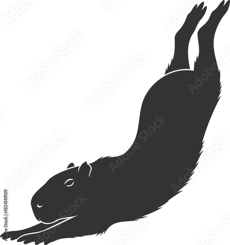 Graceful capybara silhouette illustration in a diving pose