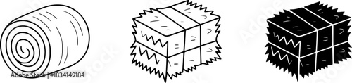 Collection of Hay Bales Round Roll and Square Bales Icons