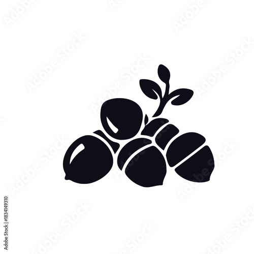 acron,Forest,Tree Nut icon black and white vector design 