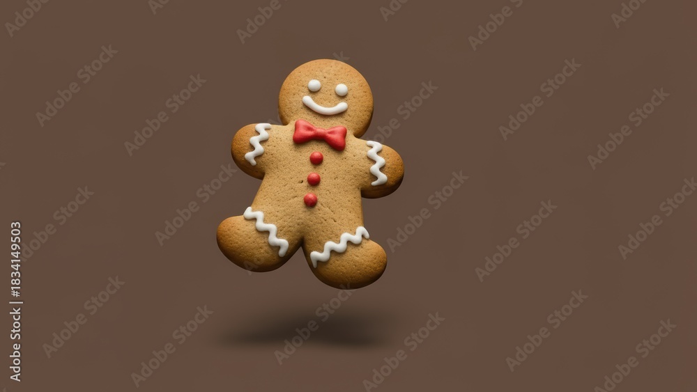 Naklejka premium Gingerbread Man Cookie in Brown Background
