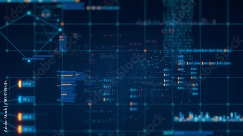 3D render: Abstract digital financial data charts background. Futuristic business analytics, market research, global network concept. Big data report, statistic visualization. Ideal for tech