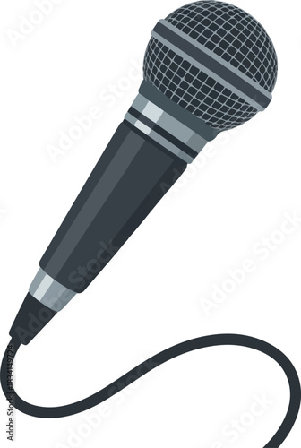 Professional handheld microphone vector with cord for recording and live performance isolated on black background