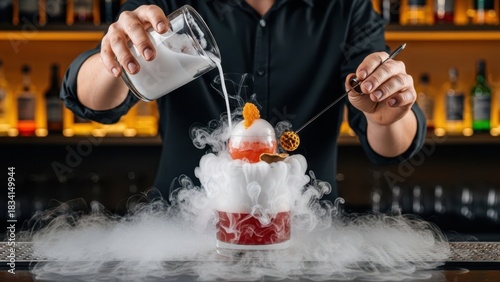 Expert Bartender Crafting a Smoked Cocktail at a Modern Cocktail Bar