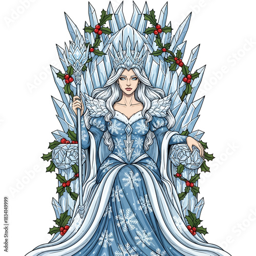 Ice queen winter fantasy snow crystal throne magic fairytale frost queen mythology cold princess power beauty elegance