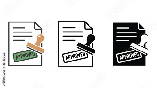 Approved document stamp icon vector illustration design set