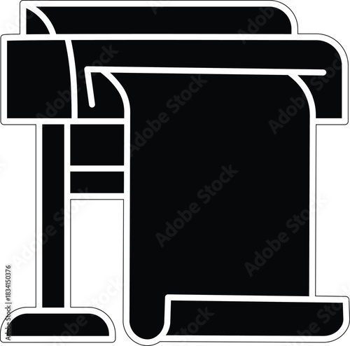 Plotter Printer Large Format Print Machine Banner Printer Paper Roll Industrial Printing Black Silhouette Print Equipment Wide Printer Vector Icon