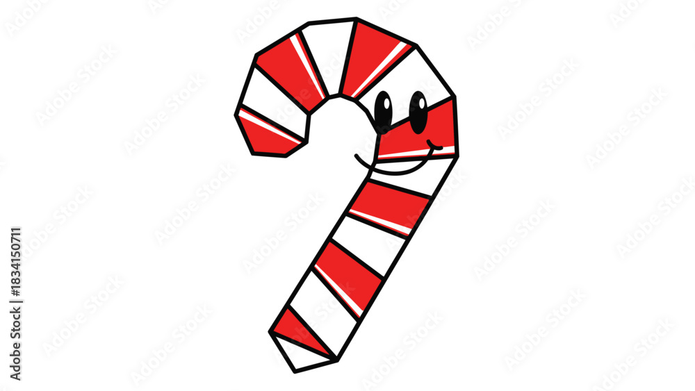 Obraz premium Cheerful cartoon candy cane with a sweet smile brings holiday joy to any Christmas project, perfect for festive designs and delightful seasonal greetings