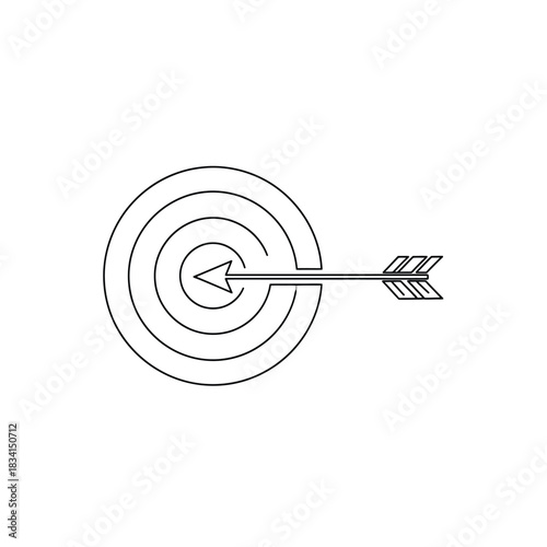 Arrow hitting bullseye target simple line design vector illustration