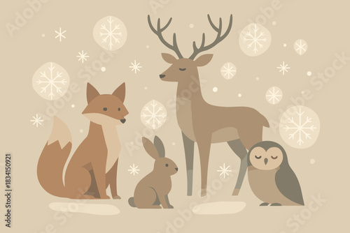 Enchanted Winter Animals. Enchanted winter animals minimalist flat illustration of geometric forest animals