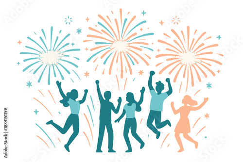 New Year Fireworks Icons. New Year lake fireworks. Filled icon set of New Year lake fireworks: firework