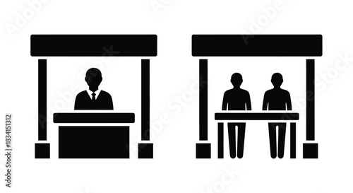 Booth vendor trade fair event exhibition stand market stall vector icon