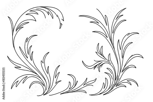 Frozen Glass Patterns. Frozen glass textures. Minimalistic one-line drawing delicate frost formations across