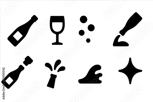Celebration Icon Set. Celebration moment. Filled icon set of Celebration moment: champagne bottle, glass,