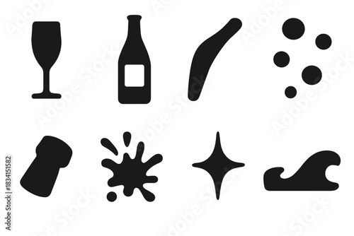 Slow Motion Icons. Slow motion celebration. Filled icon set of Slow motion celebration: champagne glass,