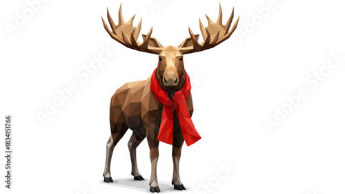 Charming geometric moose with a bright red scarf adds a touch of whimsy to your holiday designs or nature-themed projects this season