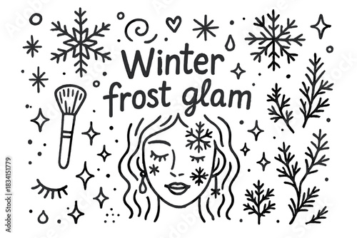 Winter Frost Glam. Winter frost glam. Hand-drawn doodle illustration of Winter frost glam. Central doodle