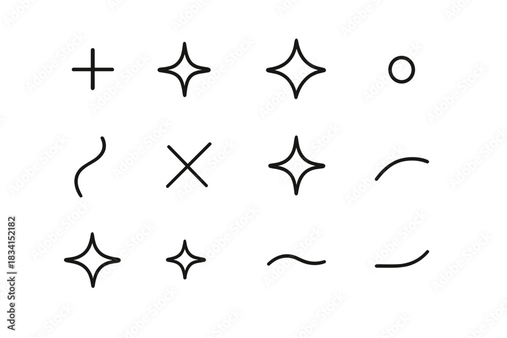 Obraz premium Party Sparkle Icons. Party sparkles. Line outline icon set of Party sparkles: tiny spark, small flare,
