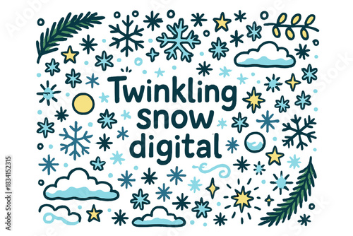 Twinkling Snow Doodle. Twinkling snow digital. Hand-drawn doodle illustration of Twinkling snow digital.