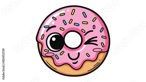 Sweet Wink: A cheerful donut, adorned with pink frosting and colorful sprinkles, winks playfully. Capturing the essence of a delectable treat, it radiates joy.