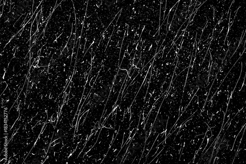 Snow flakes falling isolated. White snowflakes on black background. Snow pattern texture. Snowstorm backdrop. Snowfall overlay background. Winter ice effect. Vector illustration, EPS 10.