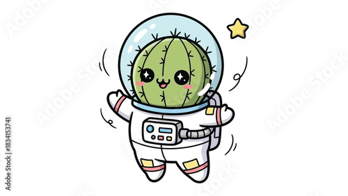 Cactus Astronaut: A charming illustration depicts a delightful cactus donned in an astronaut suit, embarking on an interstellar journey. 